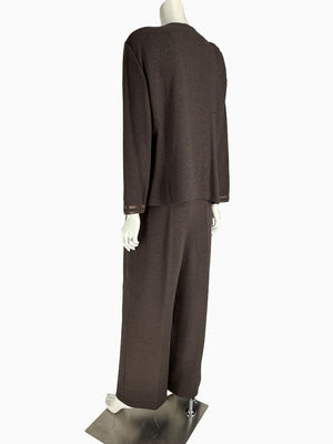 St. John Chocolate Brown Santana Knit 3-Piece Pant Set – Jacket, Tank & Pants Large/14