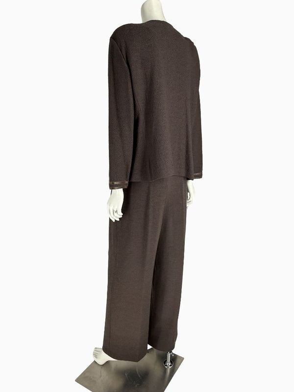 St. John Chocolate Brown Santana Knit 3-Piece Pant Set – Jacket, Tank & Pants Large/14