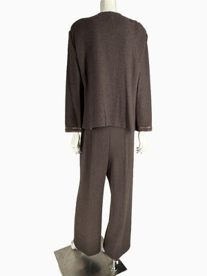 St. John Chocolate Brown Santana Knit 3-Piece Pant Set – Jacket, Tank & Pants Large/14