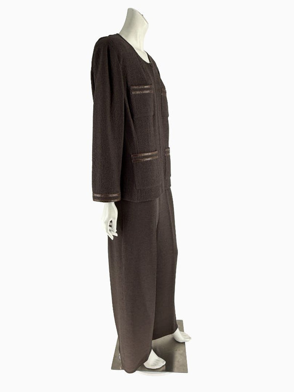 St. John Chocolate Brown Santana Knit 3-Piece Pant Set – Jacket, Tank & Pants Large/14