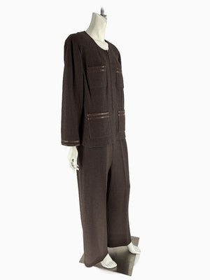 St. John Chocolate Brown Santana Knit 3-Piece Pant Set – Jacket, Tank & Pants Large/14