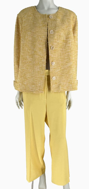 St. John Collection Yellow Tweed Jacket &amp; Cropped Pant Suit – Size 18