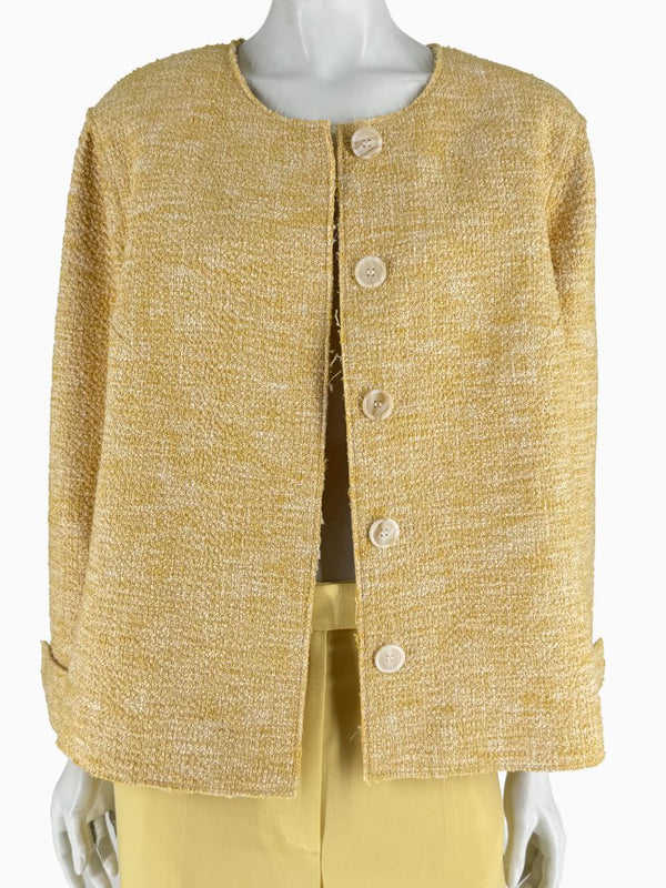 St. John Collection Yellow Tweed Jacket &amp; Cropped Pant Suit – Size 18