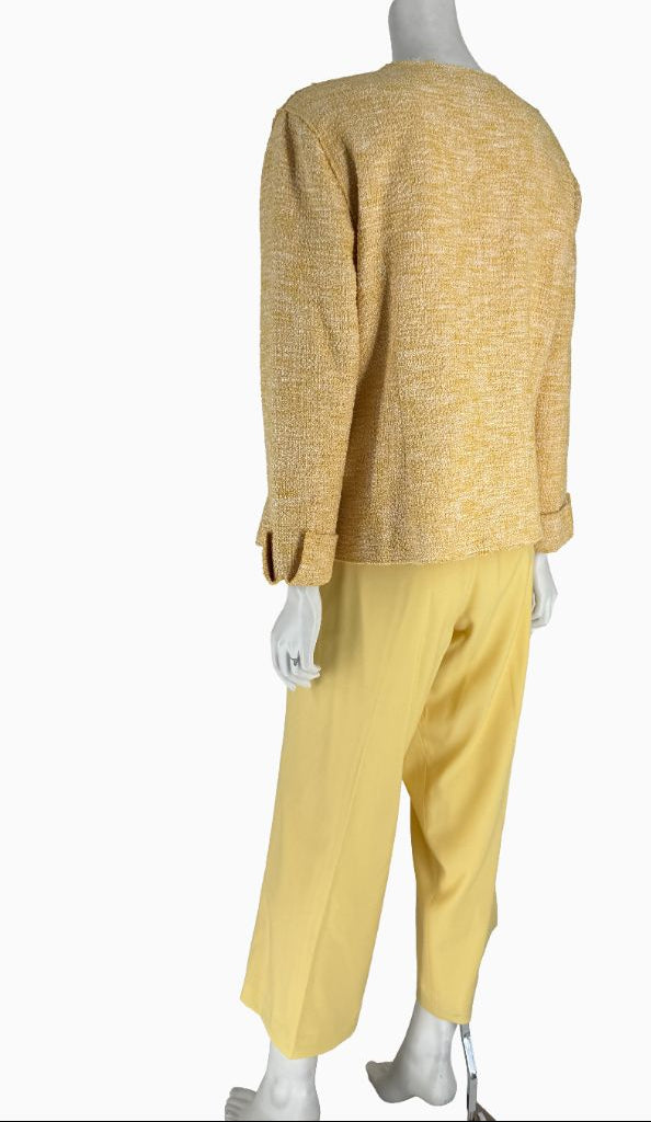 St. John Collection Yellow Tweed Jacket &amp; Cropped Pant Suit – Size 18