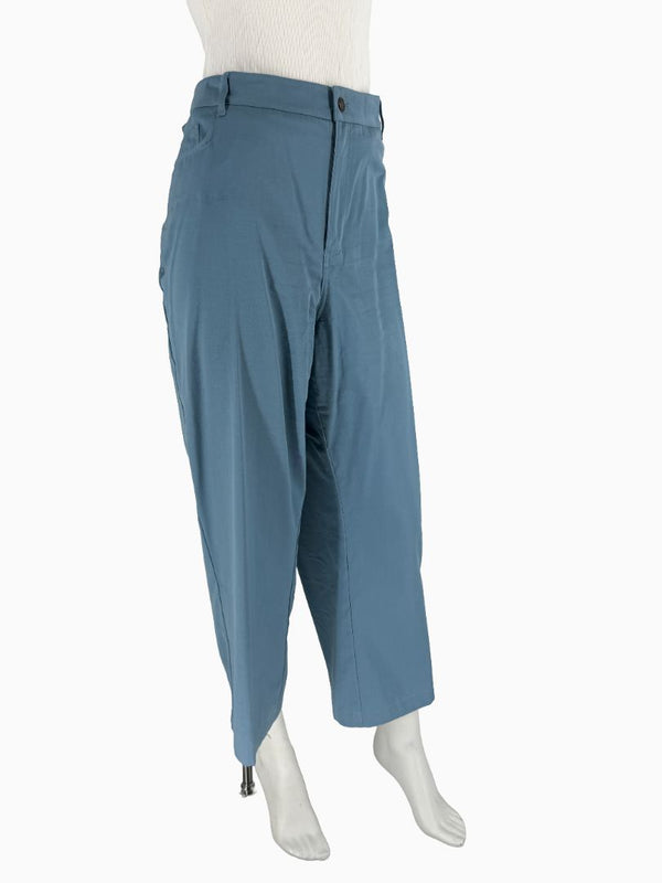 Lafayette 148 New York Wide Leg Cropped Pants Size 18 Blue Cotton Cashmere High Rise Career Casual