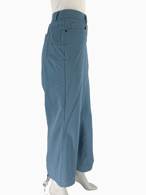 Lafayette 148 New York Wide Leg Cropped Pants Size 18 Blue Cotton Cashmere High Rise Career Casual