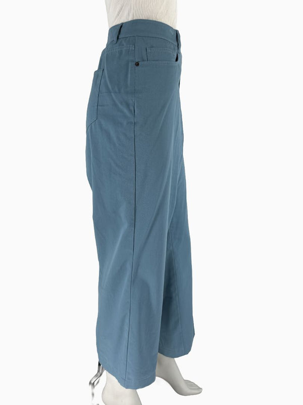 Lafayette 148 New York Wide Leg Cropped Pants Size 18 Blue Cotton Cashmere High Rise Career Casual