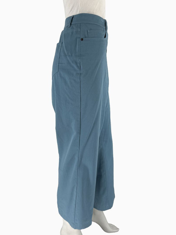 Lafayette 148 New York Wide Leg Cropped Pants Size 18 Blue Cotton Cashmere High Rise Career Casual