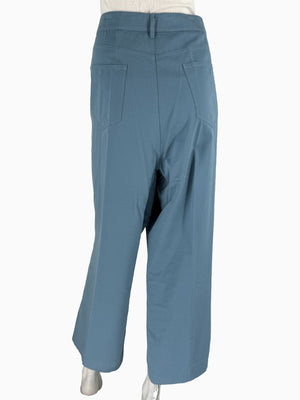 Lafayette 148 New York Wide Leg Cropped Pants Size 18 Blue Cotton Cashmere High Rise Career Casual