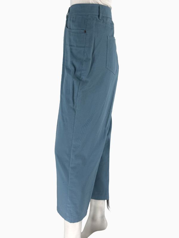 Lafayette 148 New York Wide Leg Cropped Pants Size 18 Blue Cotton Cashmere High Rise Career Casual