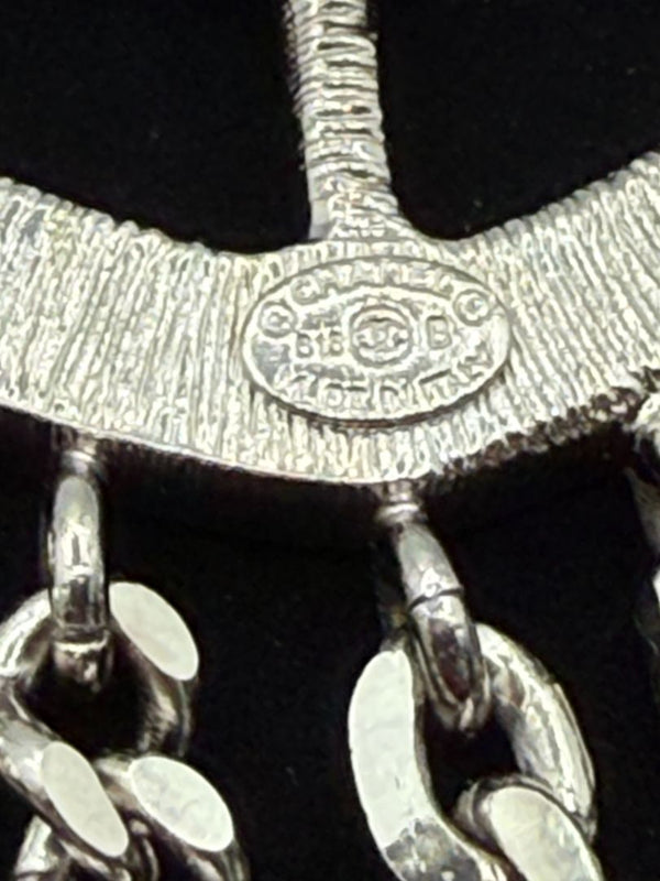 Chanel Baguette Crystal CC Shield Multi-Strand Long Chain Brooch Silver 15B w/ Box, Case & Tag