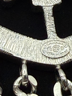 Chanel Baguette Crystal CC Shield Multi-Strand Long Chain Brooch Silver 15B w/ Box, Case & Tag