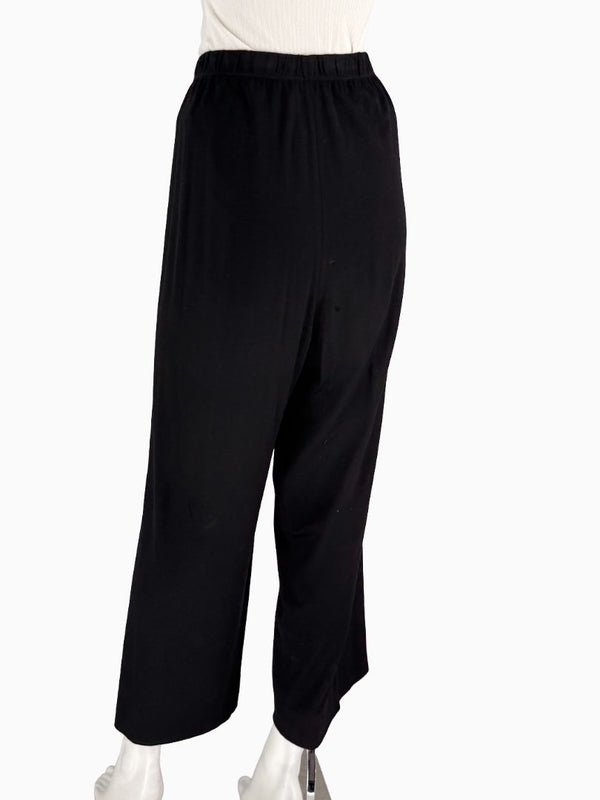 St. John Black Elastic Waist Wide-Leg Pants – Size Large