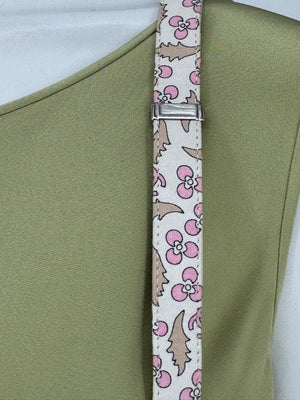 Chanel *Rare* printed suspenders with pink enamel CC logo clips — includes Chanel box