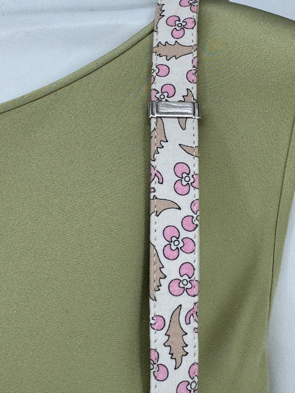 Chanel *Rare* printed suspenders with pink enamel CC logo clips — includes Chanel box