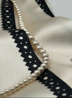 Christian Dior Ivory & Black Silk Pearl-Embellished Scarf