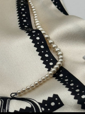 Christian Dior Ivory & Black Silk Pearl-Embellished Scarf