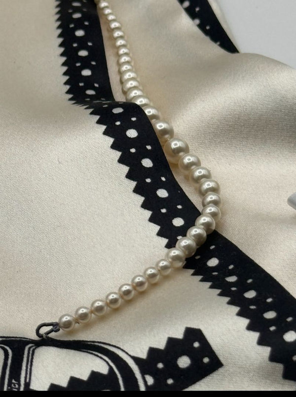 Christian Dior Ivory & Black Silk Pearl-Embellished Scarf