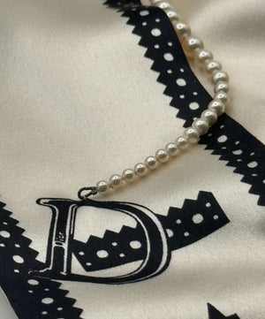 Christian Dior Ivory & Black Silk Pearl-Embellished Scarf