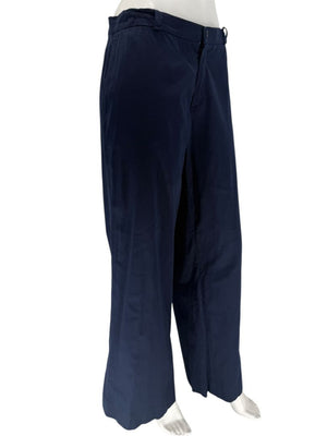 Philippe Adec Navy Wide-Leg Cotton Trousers – Size 12