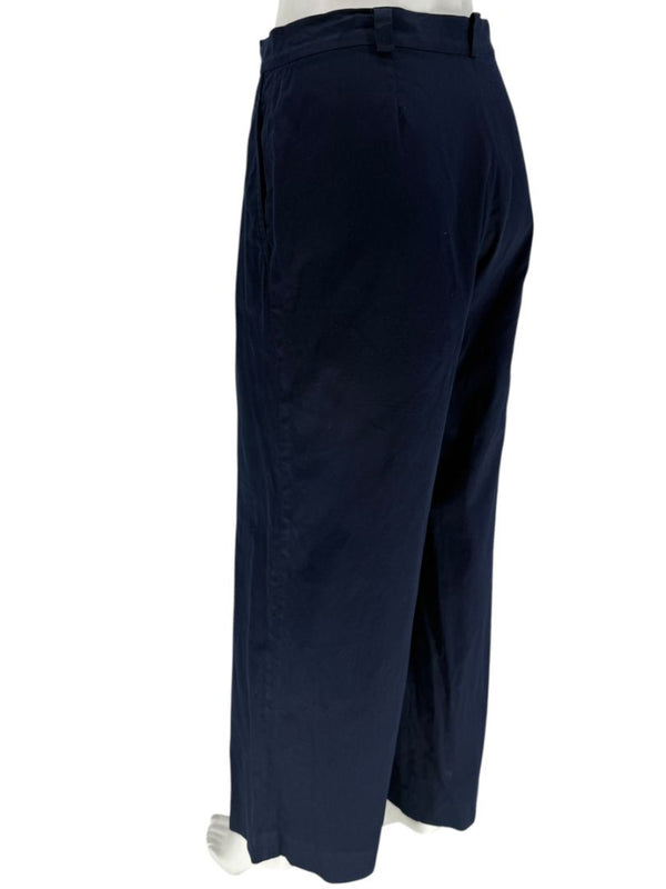 Philippe Adec Navy Wide-Leg Cotton Trousers – Size 12