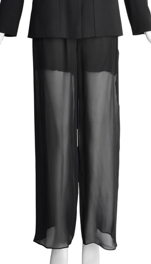 Chanel 02P NWT Black Sheer Mesh Wide-Leg Pants – Size 44