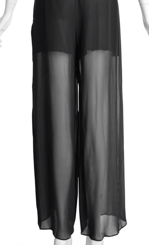 Chanel 02P NWT Black Sheer Mesh Wide-Leg Pants – Size 44