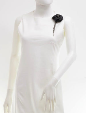 Chanel Black Leather Camellia Chain Fringe Brooch/Pin