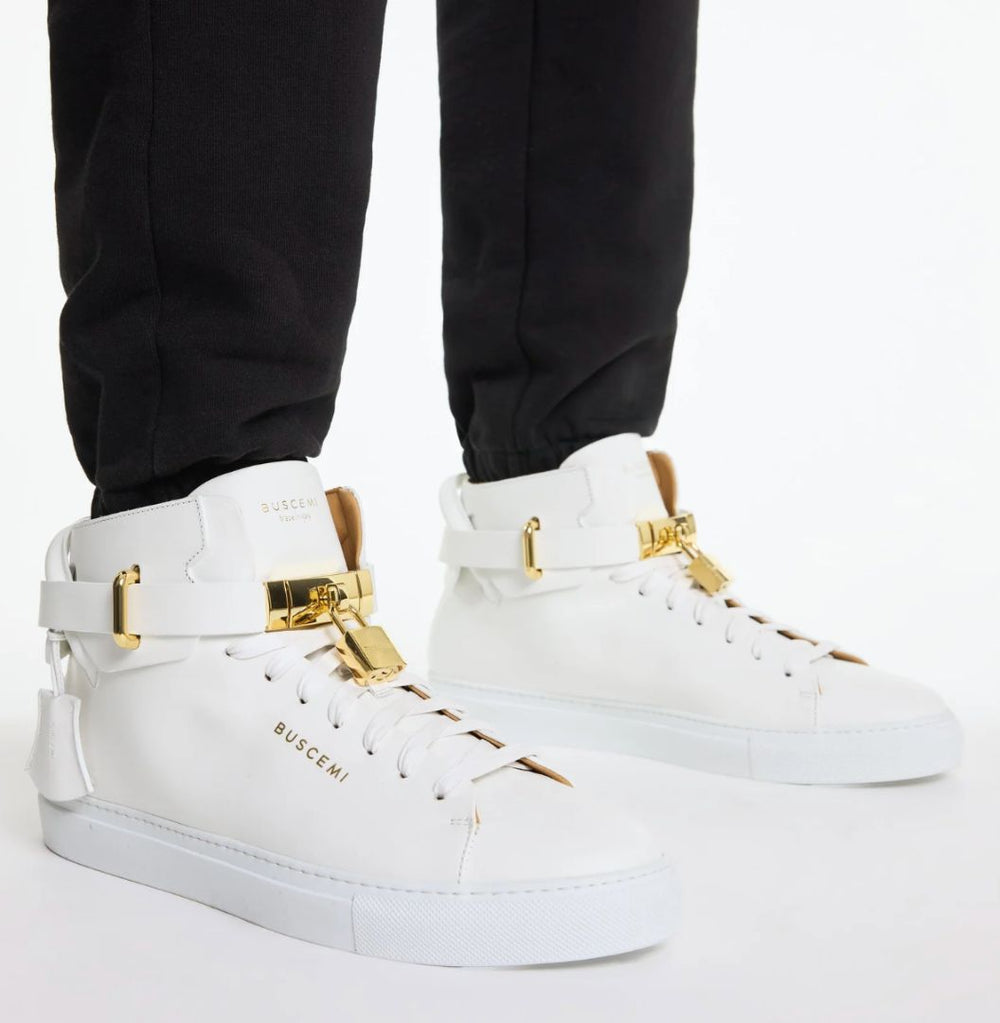 Buscemi 100MM White Leather High-Top Sneakers – Men’s Size 41