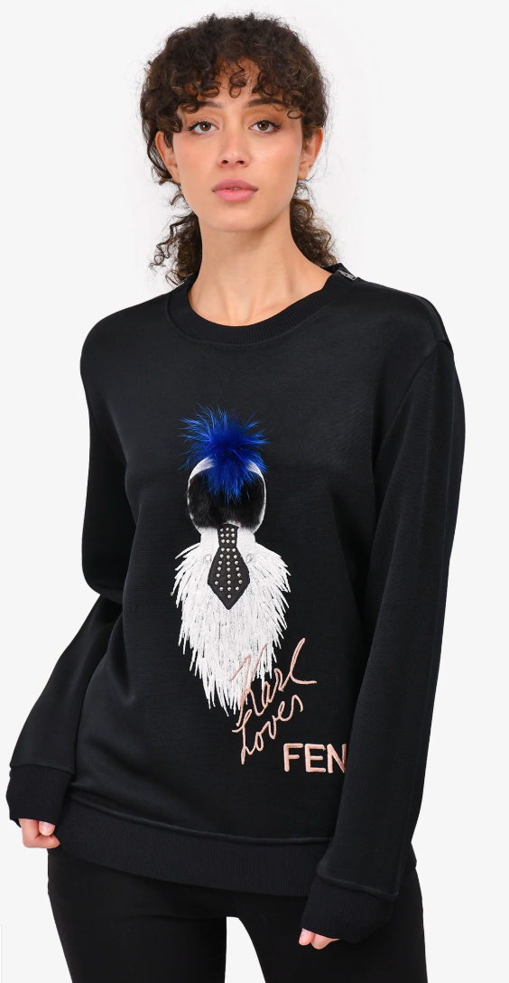 Fendi Karlito “Karl Lover” Fur Embellished Sweatshirt – Size IT 42