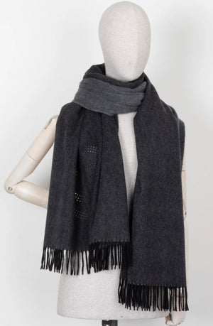 Chanel Laser Cut CC Fringed Scarf Grey Cashmere