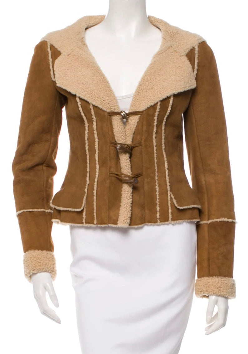 Chanel NWT Fall 2006 Brown Hooded Shearling Jacket -  Size 38
