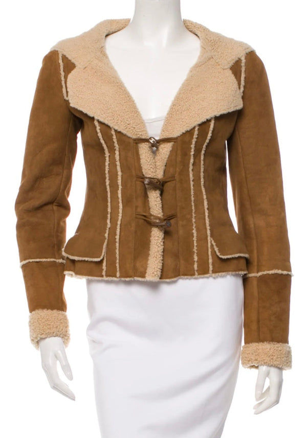 Chanel NWT Fall 2006 Brown Hooded Shearling Jacket -  Size 38
