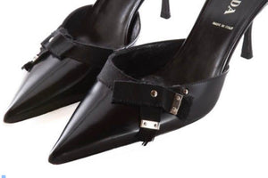 Prada Y2K Ribbon Kitten Heel Mules - Size 37