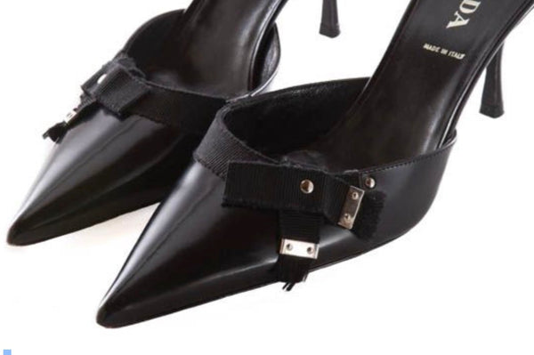 Prada Y2K Ribbon Kitten Heel Mules - Size 37