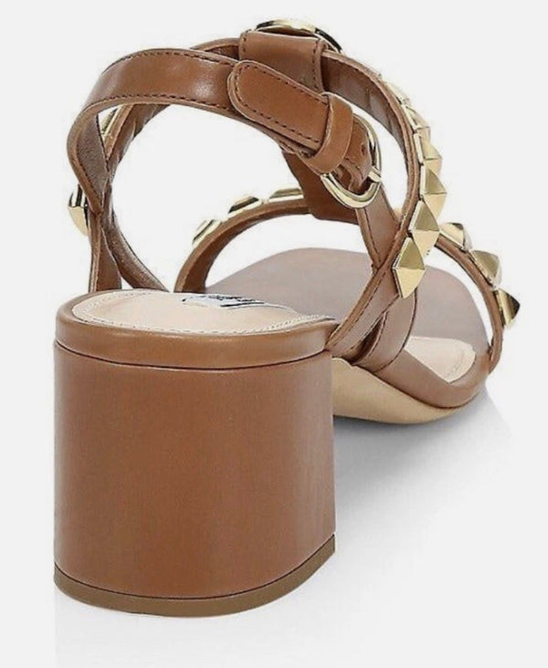 PRADA Cognac Brown Jeweled Stones Studded Sandal - Sz 39