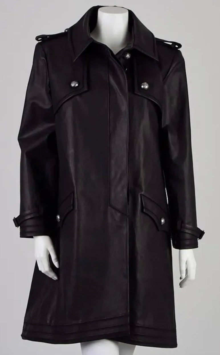Chanel Spring 2015 Black Coated Cotton Trench Coat Size 10/42