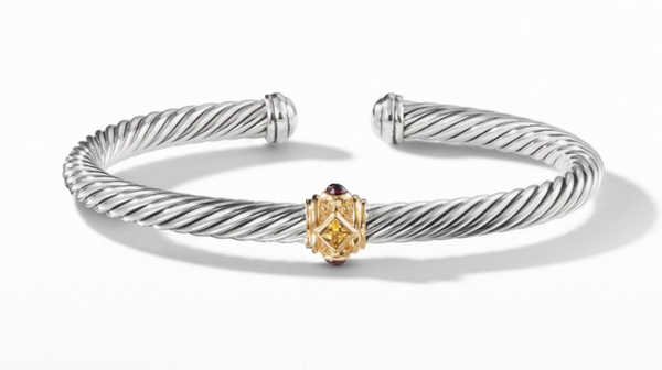 David Yurman Sterling Gold 5mm Citrine Garnet Renaissance Cable Cuff Bracelet