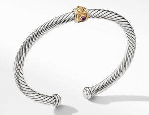 David Yurman Sterling Gold 5mm Citrine Garnet Renaissance Cable Cuff Bracelet