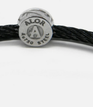ALOR 18k White Gold Diamond Round Station Black Steel Multi-Row Bracelet NWT