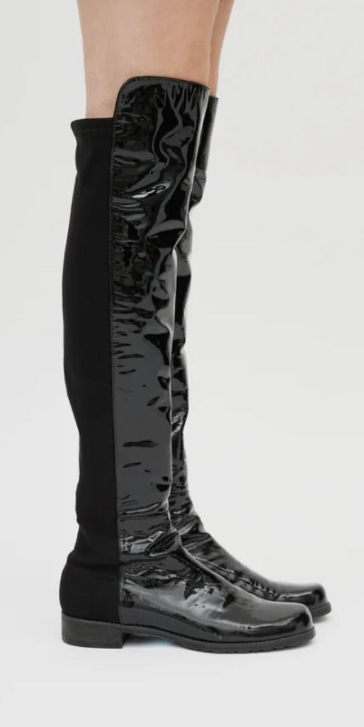 Stuart Weitzman 50/50 Over-the-Knee Boots in Black Patent Leather – Size 9.5