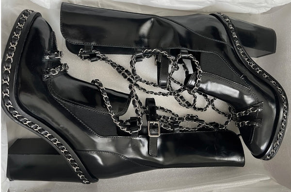 Chanel Runway  2013 'Chain Obsession' Patent Leather Combat Boots – Size 41
