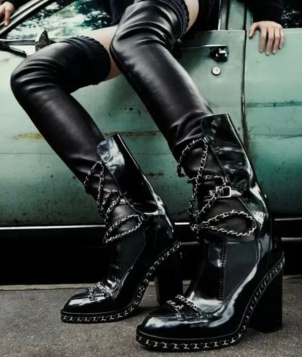 Chanel Runway  2013 'Chain Obsession' Patent Leather Combat Boots – Size 41