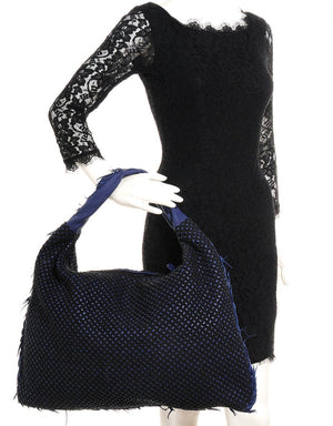 Bottega Veneta  Nappa Silk Mini Ponza Devore Fuzzy Maxi Hobo Indigo