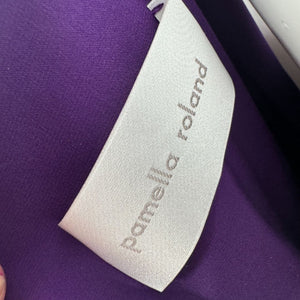PAMELLA ROLAND Purple Cold Shoulder Beaded Neck Long Sleeve Maxi Dress 10.