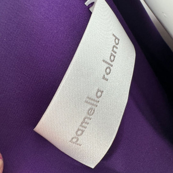 PAMELLA ROLAND Purple Cold Shoulder Beaded Neck Long Sleeve Maxi Dress 10.