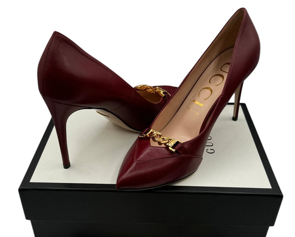 Gucci Sylvie Chain Leather Pumps - Size 42- NWT