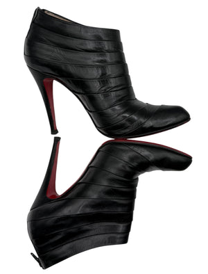 Christian Louboutin  Black Pleated Leather Orniron 100 Ankle Boots - Size 39