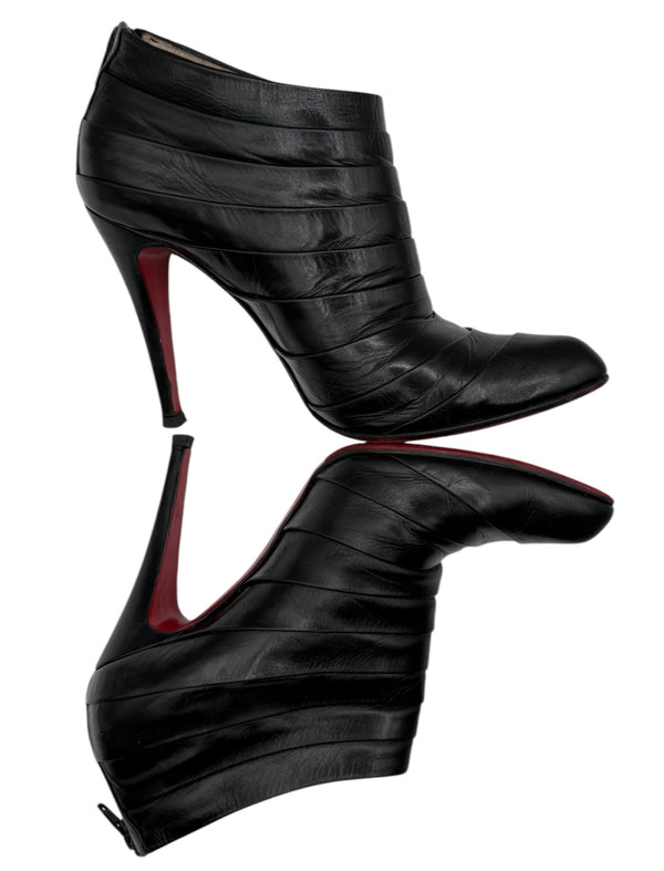 Christian Louboutin  Black Pleated Leather Orniron 100 Ankle Boots - Size 39