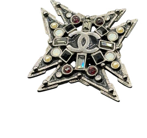 Chanel Strass & Faux Pearl Maltese Cross CC Brooch Pendant
